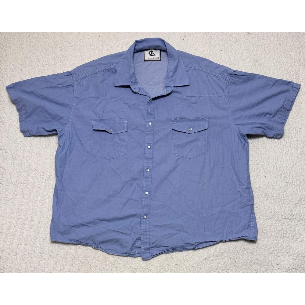 Coevals Club Mens Western Shirt 3XL Blue Pearl Snap Cotton Short Sleeve Chambray